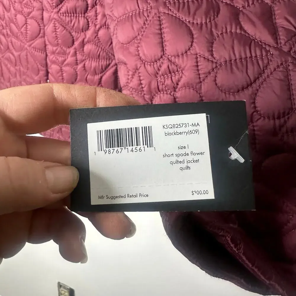 Kate Spade New York Blackberry Spade Flower Quilted Hooded Jacket Large NWT